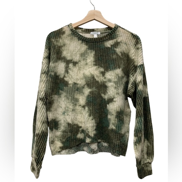 New! Abound waffle knit tie-dye hi-low sweater, beige green, size women's small - Picture 2 of 8